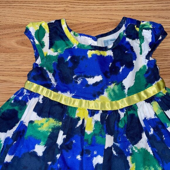 BabyGap Dress 18-24 Months Blue/Green/Yellow Abstract Floral Print Cap Sleeves - Picture 3 of 6